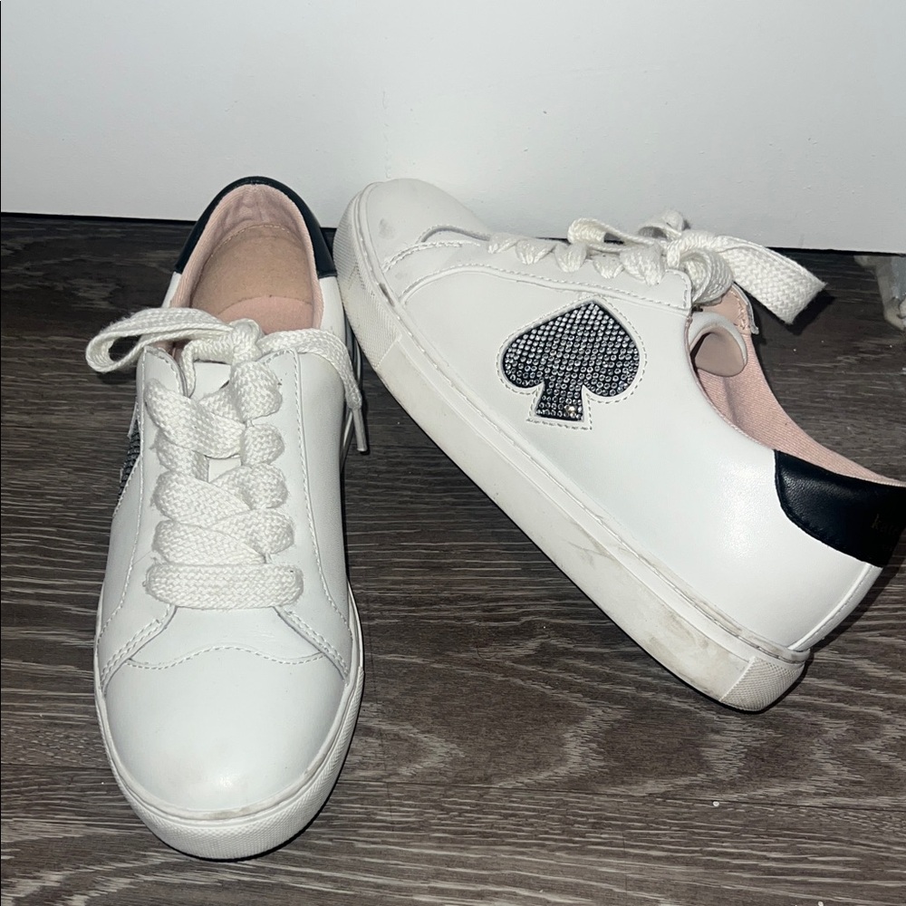 kate spade White Leather Sneakers with Black Heel and Spade Accent